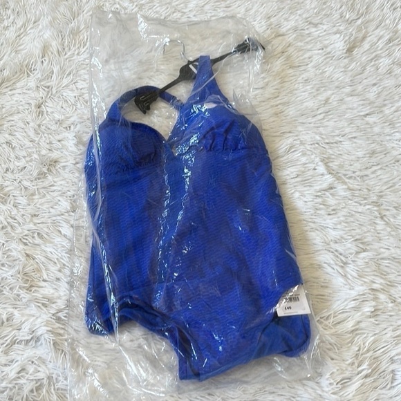 New J By Jasper Conran Plunge Neck back tie Swimsuit in cobalt blue size 14 - Picture 2 of 12